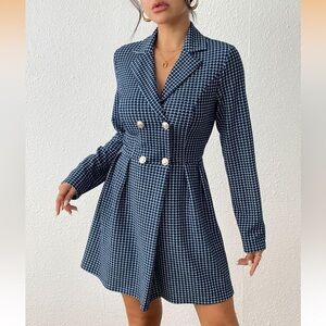 EUC Navy Checkered Double-Breasted Dress Size XL